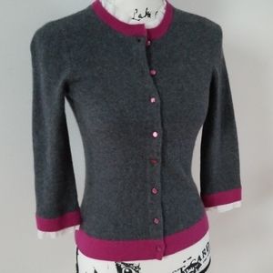 Sutton Cashmere Gray/Fuchsia/White button Cardigan